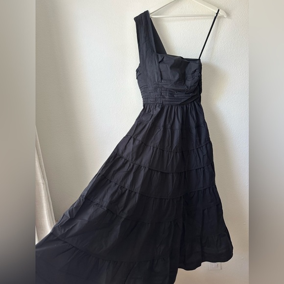 Ulla Johnson Ellie Dress Black Cotton One Shoulder Midi Dress - Picture 6 of 10